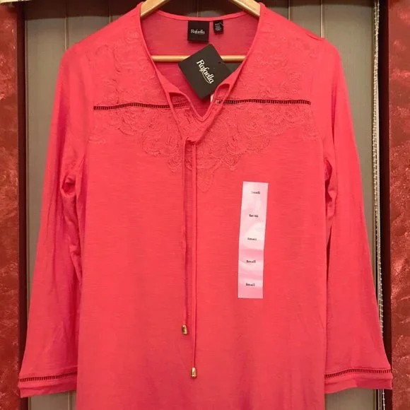 RAFAELLA 3/4 Sleeve Embroidered Knit Top Small - Honeysuckle - New With Tags - Picture 1 of 5